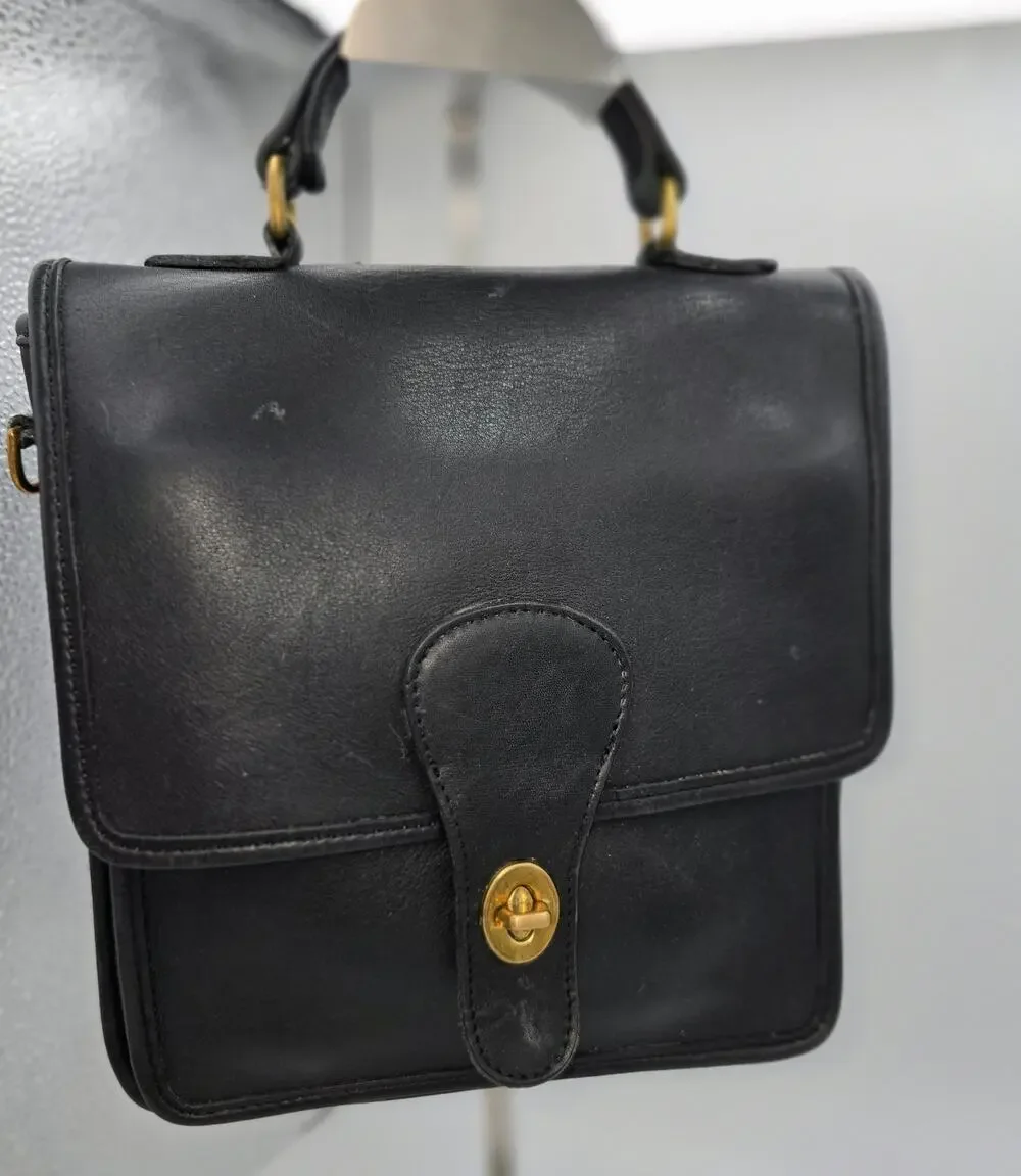 Vintage Coach Station Bag Black Leather Satchel Without Strap, Style 5130